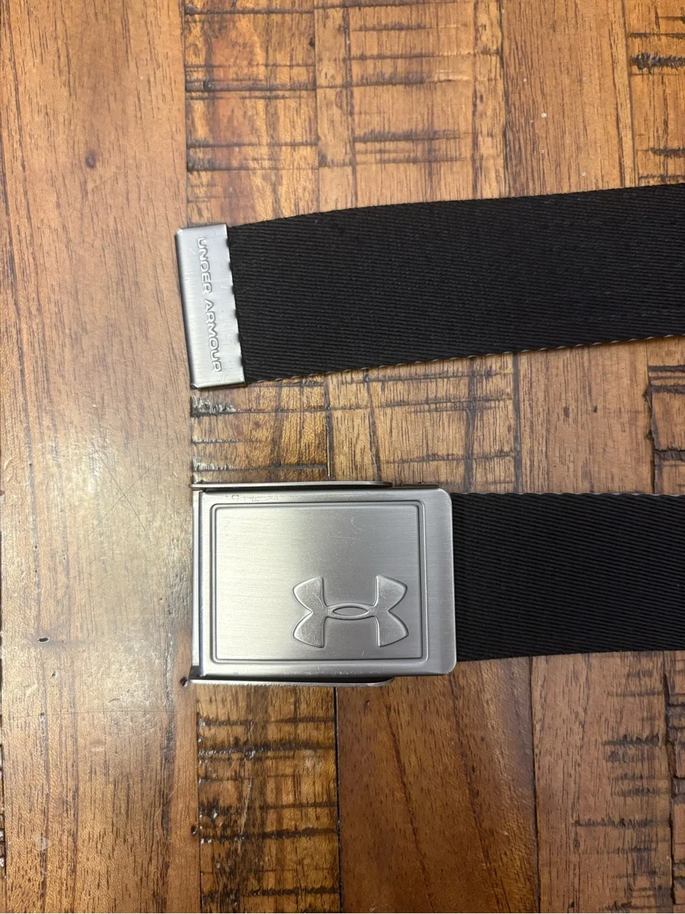 Under Armour Black & Silver Gray Webbing Belt with Brushed Buckle - 32”